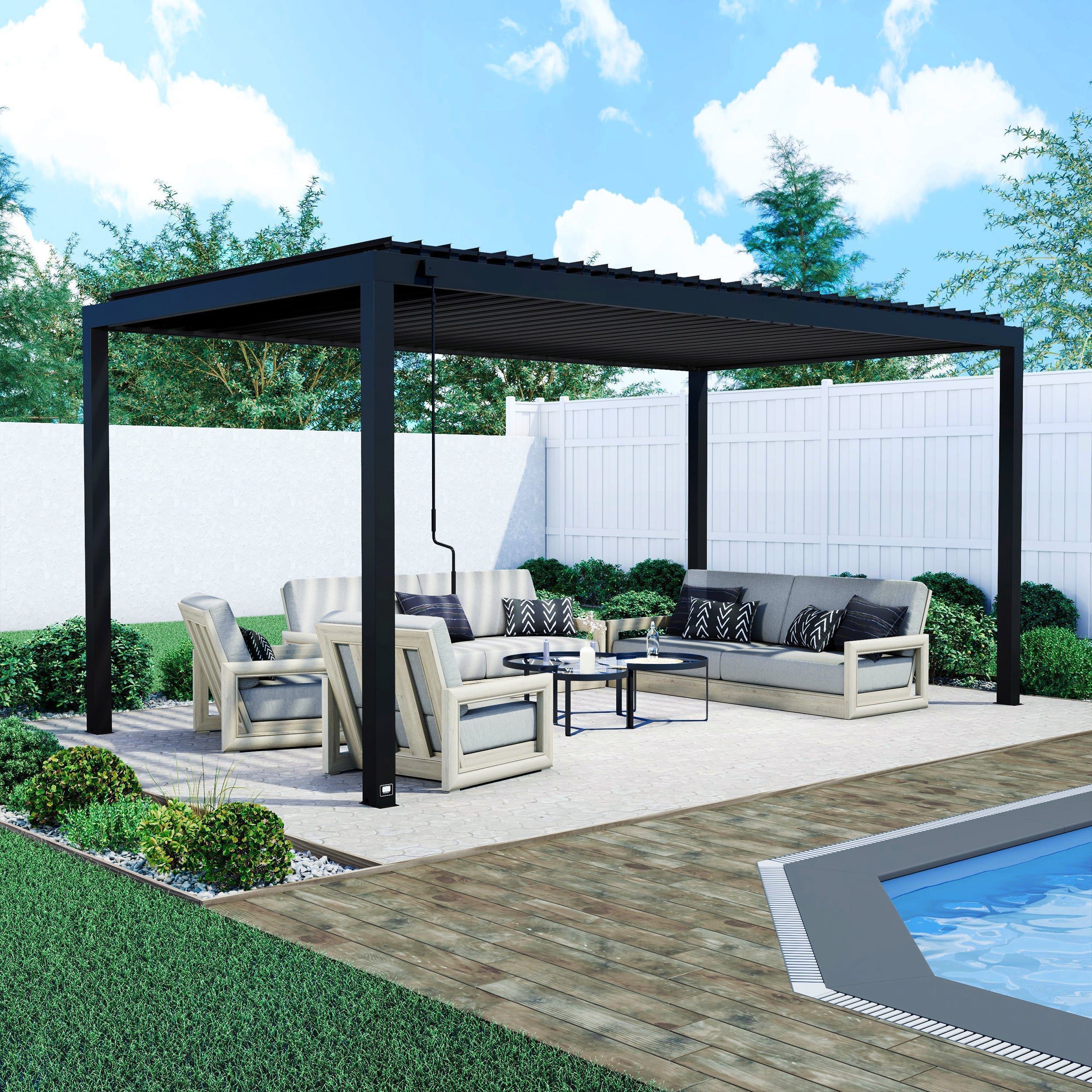 2407145B-18x10-Sarasota-Hero 18x10 Sarasota Steel Louvered Pergola - Image 1