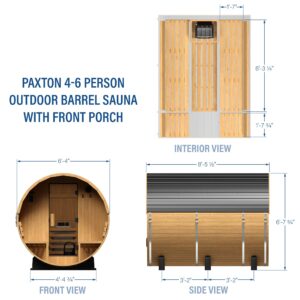 Paxton Outdoor Barrel Sauna with Porch – 4-6 Person - Image 2