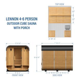 Lennon Outdoor Cube Sauna with Porch – 4-6 Person - Image 2
