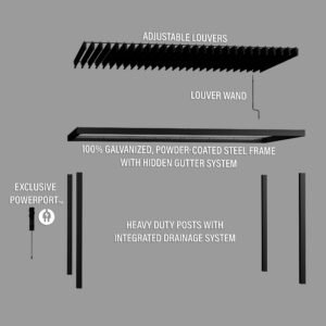 16x10 Sarasota Steel Louvered Pergola - Image 12