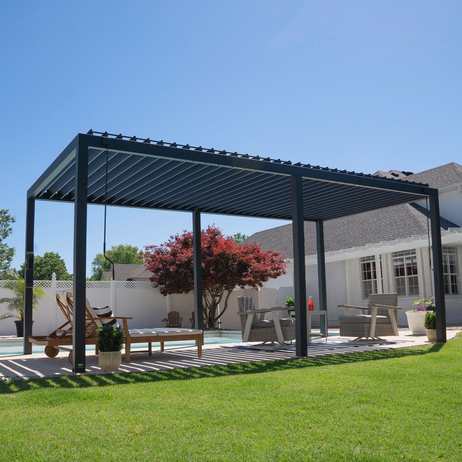 2305120-HERO-01 20x10 Sarasota Steel Louvered Pergola - Image 1