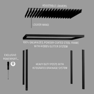12x10 Sarasota Steel Louvered Pergola - Image 13