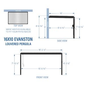 16x10 Evanston Wall Mounted Louvered Pergola - Image 3
