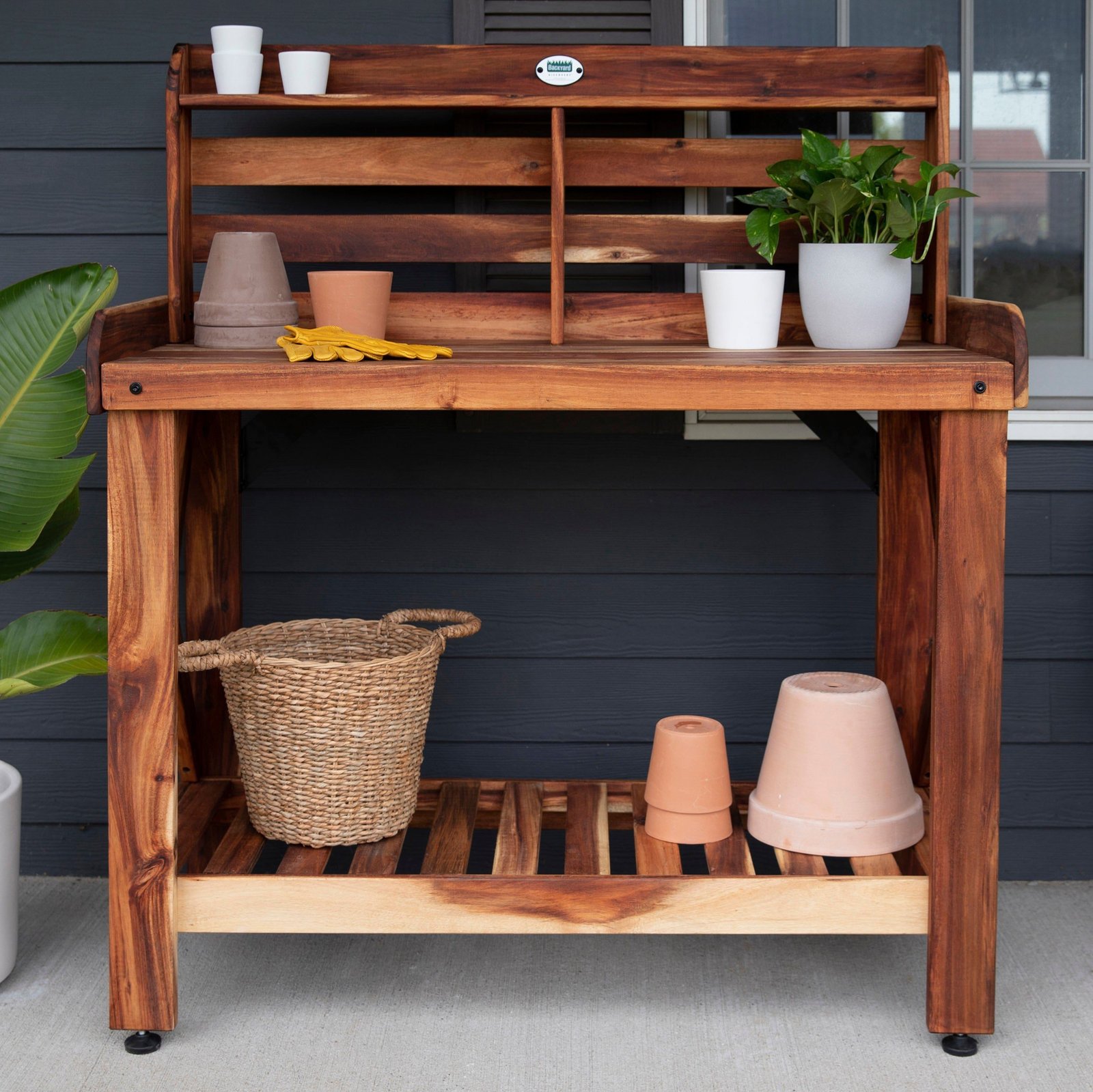 P1-Potting-Table-OutdoorFront Potting Table/Bench/Serving Bar - Acacia Wood - Image 1