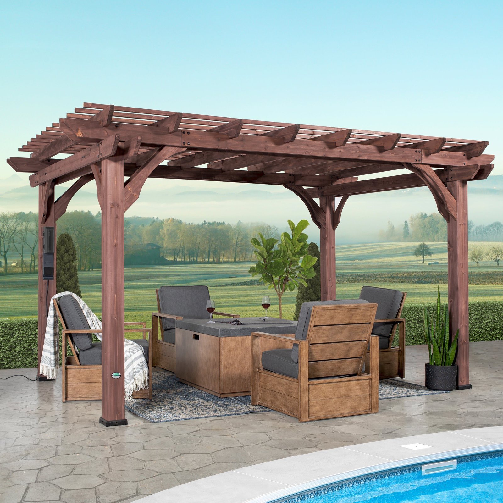Somerville-Main 14x10 Somerville Pergola - Walnut Stain - Image 1