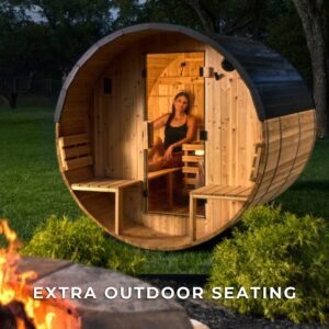 Paxton Outdoor Barrel Sauna with Porch – 2-4 Person - Image 11