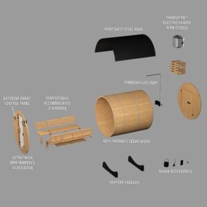 Paxton Outdoor Barrel Sauna with Porch – 2-4 Person - Image 15