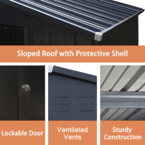 VEIKOUS 10 ft. × 12 ft. Outdoor Metal Storage Shed in Gray - Image 3
