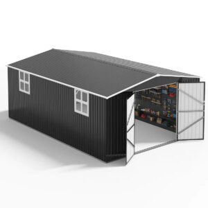 Besteagle 12 ft. × 18 ft. Outdoor Metal Storage Shed with Windows and Lockable Doors