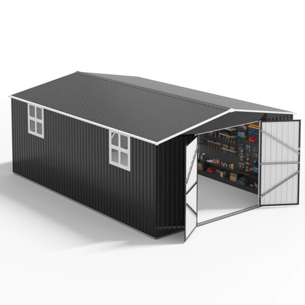 Besteagle 12 ft. × 18 ft. Outdoor Metal Storage Shed with Windows and Lockable Doors