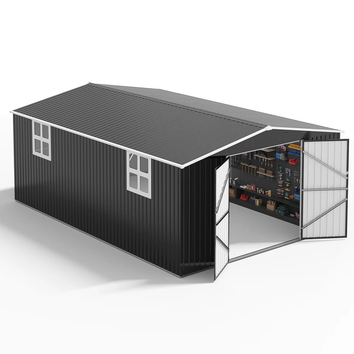 3a580813fd073bddf669190bd280534a.jpg Besteagle 12 ft. × 18 ft. Outdoor Metal Storage Shed with Windows and Lockable Doors - Image 1