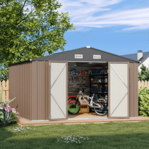 VEIKOUS 10 ft. × 10 ft. Outdoor Metal Storage Shed in Gray - Image 2