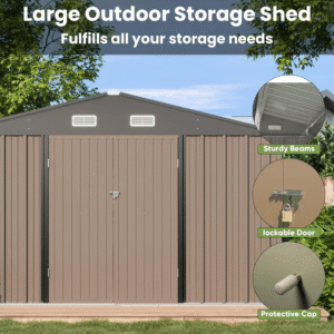 VEIKOUS 10 ft. × 10 ft. Outdoor Metal Storage Shed in Gray - Image 4