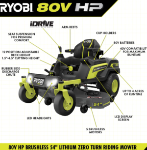 RYOBI 80V HP Brushless 54 in. Battery Electric Cordless Zero Turn Mower & Mulch Kit - Image 3