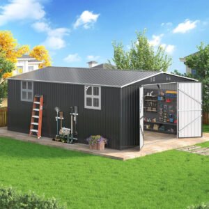 Besteagle 12 ft. × 18 ft. Outdoor Metal Storage Shed with Windows and Lockable Doors - Image 2