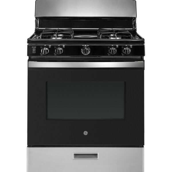 GE 30″ Free-Standing Gas Range with 4 Sealed Burners, Stainless Steel (JGBS30RETSS)