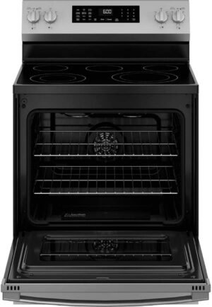 GE 30-inch Freestanding Electric Convection Range with No Preheat Air Fry, WiFi, and EasyWash Oven Tray, Stainless Steel - Image 6