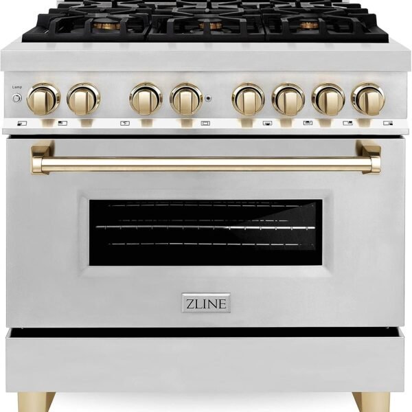 ZLINE Autograph Edition 36 Inch 4.6 Cu. Ft. Dual Fuel Range with Gold Accents, RAZ-36-G
