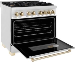 ZLINE Autograph Edition 36 Inch 4.6 Cu. Ft. Dual Fuel Range with Gold Accents, RAZ-36-G - Image 4