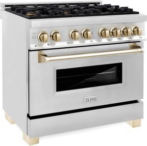 ZLINE Autograph Edition 36 Inch 4.6 Cu. Ft. Dual Fuel Range with Gold Accents, RAZ-36-G - Image 5