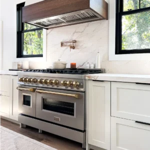 ZLINE Autograph Edition 48″ 6.0 cu. ft. Dual Fuel Range with Gas Cooktop and Electric Oven, Champagne Bronze Accents - Image 6